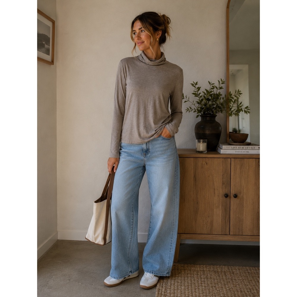 J.Crew Womens Heathered Tan Turtleneck Long Sleeve Jersey Top Size M M100